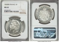 Napoleon III 5 Francs 1868-BB MS65 NGC, Strasbourg mint, KM803.2. A blast white gem example of this desirable type. 

HID09801242017