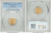Napoleon III gold 5 Francs 1866-A MS63 PCGS, Paris mint, KM803.1, Gad-1002. 

HID09801242017