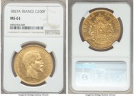 Napoleon III gold 100 Francs 1857-A MS61 NGC, Paris mint, KM786.1. AGW 0.9334 oz. 

HID09801242017