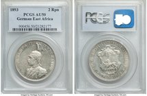 German Colony. Wilhelm II 2 Rupien 1893 AU50 PCGS, KM5. Lesser-seen at the AU level, some scattered contact marks noted, though a distinctive icy whit...