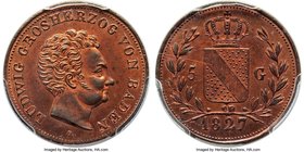 Baden. Ludwig copper Specimen Pattern 5 Gulden 1827 SP66 Red and Brown PCGS, cf. Fr-150 (for type in gold). Apparently unlisted, this stunning Probe f...
