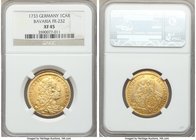 Bavaria. Karl Albrecht gold Carolin (10 Francs) 1733 XF45 NGC, KM424, Fr-232. Lightly toned with slight wear on the high points and luster in the lege...