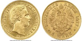 Bavaria. Ludwig II gold 5 Mark 1877-D MS63 NGC, Munich mint, KM904. Very challenging quality for this scarce two-year type, bathed in rich satin luste...