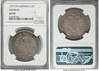 Friedberg. Johann Eitel II 2/3 Taler 1747-CPS AU50 NGC, Clausthal mint, KM65. A very difficult issue produced for only a single year, and which is alm...