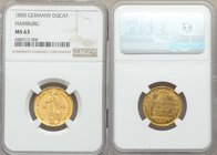 Hamburg. Free City gold Ducat 1850 MS63 NGC, KM560. Deservedly peak quality for this flashy offering, presently standing as one of just two awarded th...