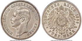 Hesse-Darmstadt. Ernst Ludwig 5 Mark 1899-A AU58 NGC, Berlin mint, KM369. Mintage: 4,475. The lowest mintage date for the type and the only example ye...