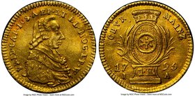 Mainz. Friedrich Karl Joseph gold Pattern Kreuzer 1795-IA AU55 NGC, KM-Pn22. Struck in a 1/4 Ducat weight. A rare and seldom offered Pattern coin. Ex....