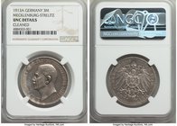 Mecklenburg-Strelitz. Adolph Friedrich V 3 Mark 1913-A UNC Detailed (Cleaned) NGC, Berlin mint, KM120, J-92. 

HID09801242017