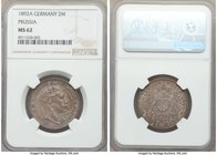 Prussia. Wilhelm II 2 Mark 1892-A MS62 NGC, Berlin mint, KM522. An especially low-mintage date within the series, seldom found in Mint State with none...