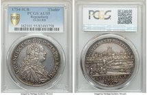 Regensburg. Free City Taler 1754-ICB AU55 PCGS, KM371, Dav-2618B. A near-mint offering of this "City View" type displaying steel-blue throughout the o...