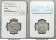 Saxe-Coburg-Gotha. Alfred 2 Mark 1895-A MS63 NGC, Berlin mint, KM158. An incredible palette of mottled color textures the fields of this choice piece,...