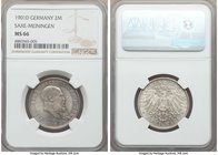 Saxe-Meiningen. Georg II 2 Mark 1901-D MS66 NGC, Munich mint, KM196. Exceptional aesthetics elevate this supreme gem well above the competition, fully...