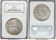 Saxony. Johann Georg III 2/3 Taler 1682-CF MS63 NGC, Chemnitz mint, KM571, Dav-810. A well-preserved example offering a lovely sheen of silvery luster...