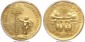 "Friendship" gold Medal of One Ducat ND (c. 1740) MS62 PCGS, Fr-Unl. 3.42gm. A very scarce medallic ducat type reading "Vergis Deines Freundes Nicht" ...