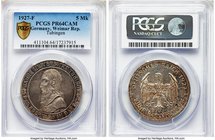Weimar Republic Proof "Tubingen" 5 Mark 1927-F PR64 Cameo PCGS, Stuttgart mint, KM55. Flashy, almost smoky surfaces reveal a stunning palate of aged t...