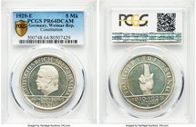 Weimar Republic "Constitution" 5 Mark 1929-E PR64 Deep Cameo PCGS, Muldenhutten mint, KM64. Thickly frosted over the central design features, lending ...