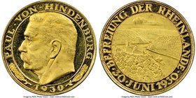 Weimar Republic gold "Liberation of the Rhineland" Medal 1930 MS63 NGC, Schlumberger-98. 22mm. 6.03gm. By Bernhart. PAUL VON HINDENBURG 1930 head faci...