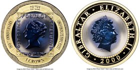 Elizabeth II bi-metallic titanium & gold Proof "Uniform Penny Post" Crown 2000 PR68 NGC, Pobjoy Mint, KM884. Mintage: 999. AGW 0.8456 oz. 

HID09801...