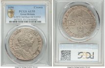 William III Crown 1696 AU55 PCGS, KM494.1, S-3472. Third Bust, OCTAVO Edge. Remarkably fine for the usual shallowness of William's coinage, micro-fine...
