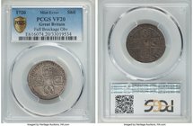George I Mint Error - Reverse Brockage Shilling 1720 VF20 PCGS, KM539.2. Full reverse brockage, incorrectly noted on the insert as an obverse brockage...