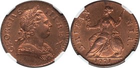 George III 1/2 Penny 1771 MS65 Red NGC, KM601, S-3774. Aglow with bright red color, an exceptionally preserved gem example of this later 18th century ...