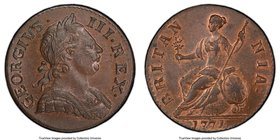 George III 1/2 Penny 1771 MS65 Brown PCGS, KM601, S-3774. A very high technical state for the bronze coinage of George III, boasting an impressive qua...