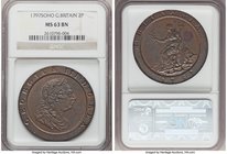 George III "Cartwheel" 2 Pence 1797-SOHO MS63 Brown NGC, Soho mint, KM619. A difficult large-copper issue to find in choice, and one which is sure to ...