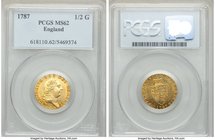 George III gold 1/2 Guinea 1787 MS62 PCGS, KM608, S-3735. Impressively flashy with pinpoint precise execution and a reverse clearly struck from a high...