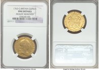 George III gold Guinea 1763 Fine Details (Mount Removed) NGC, KM598, S-3726. A scarce and very early Guinea of George III that comes sought-after in a...