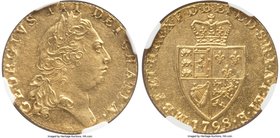 George III gold Guinea 1798 MS62 NGC, KM609, S-3729. 5th bust, Spade type. Sharp detail and blazing luster come together on this popular type featurin...