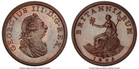 George III bronzed Proof Pattern Restrike 1/2 Penny 1805-Dated PR65 PCGS, Soho mint, Peck-1309. Plain edge. Rendered to the utmost standards of qualit...