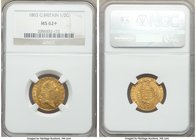 George III gold 1/2 Guinea 1803 MS62+ NGC, KM649, S-3736. Substantially attractive both for the type and for George's guinea series in general, relati...