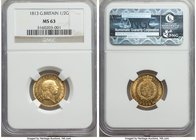 George III gold 1/2 Guinea 1813 MS63 NGC, KM651, S-3737. A sublime choice representative of this "Military" issue, cartwheel luster igniting a ring of...