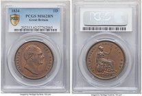 William IV Penny 1834 MS62 Brown PCGS, KM707, S-3845. Offering a slightly aged patina to the usually chocolate brown finish of the surfaces, creating ...
