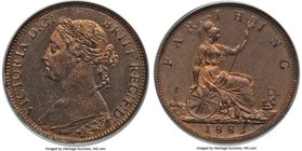Victoria Proof Farthing 1883 PR65 Red and Brown PCGS, KM753, S-3958, Peck-1908. Highly reflective with pinpoint sharpness from the outer dentilation t...