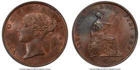 Victoria 1/2 Penny 1855 MS65 Brown PCGS, KM726, S-3949. Supremely satiny with what appears to be a small area of die clashing visible behind the queen...