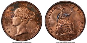 Victoria 1/2 Penny 1856 MS64 Red PCGS, KM726, S-3949. Red surfaces with marbled blue color in localized areas. 

HID09801242017