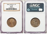 Victoria copper-nickel Proof 1/2 Penny 1868 PR63 NGC, KM-PnQ115, Peck-1794 (R), Freeman-304 (R17). Part of an experimental nickel coinage produced acr...