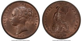 Victoria Penny 1857 MS64 Brown PCGS, KM739, S-3948. Variety with ornamental trident. A relatively high grade for the type with trace amounts of red co...