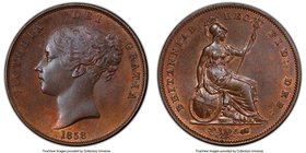 Victoria Penny 1858 MS64 Brown PCGS, KM739, S-3948. Variety with WW on truncation. Softly violet over the central devices melting outwards into rosace...