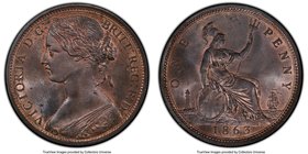 Victoria Penny 1863 MS65 Red and Brown PCGS, KM749.2, S-3954. An astonishing gem, even for this often high-grade type, extremely prevalent remnants of...