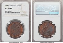 Victoria Penny 1866 MS65 Red and Brown NGC, KM749.2. The perfect combination of superb technical preservation and stunning aesthetic appeal, this alre...