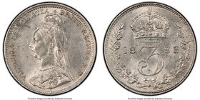 Victoria 3 Pence 1893 MS62 PCGS, KM758. Jubilee head. A gleaming white offering. 

HID09801242017