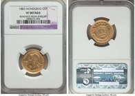 Republic gold 5 Pesos 1883 VF Details (Removed From Jewelry) NGC, Tegucigalpa mint, KM53. A notorious and essential series rarity that rapidly escalat...