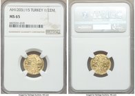Ottoman Empire. Selim III gold 1/2 Zeri Mahbub AH 1203 Year 15 (1802/3) MS65 NGC, Islambul mint (In Turkey), KM517. Quite well struck for type, exhibi...