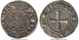 Arezzo. Republic Grosso of 12 Denars ND (13th-14th Century) MS64 PCGS, Biaggi-197. + · SA · DONATVS · St. Donatus half length figure facing / + · DE A...