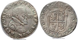 Milan. Philip II of Spain 1/2 Scudo 1588 AU55 PCGS, Crippa-26c. Well-struck for the type, with touches of blue tone throughout bolstering strong eye a...