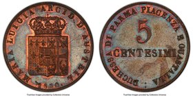 Parma. Maria Luigia (Maria Louise) 5 Centesimi 1830 MS63 Brown PCGS, KM-C25. Shimmering surfaces tinged with cobalt coloration. 

HID09801242017
