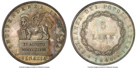 Venice. Revolutionary 5 Lire 1848 MS63 PCGS, KM803 (prev. KM-C185). A remarkably clean piece both for the type and the grade, free of all but the most...