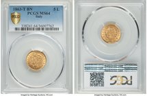 Vittorio Emanuele II gold 5 Lire 1863 T-BN MS64 PCGS, Turin mint, KM17. Presently the finest of the type seen by PCGS, and a coin which very much edge...